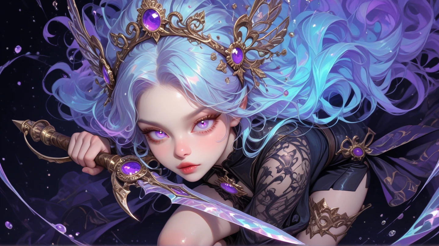 A Masterpiece、BEST QUALITY、pink hair、Blue lightning、lifelike、realistic details、highdetail。blue clothes。Blue thunder。Blue Crystal。Black suspended particles。Black smoke。Black crystals around。Black smoke wafting around。Warping the body。warping the body。Horns。Darkness。Yami Ochi。laughter。shorthair。
a 1girl, beautiody, Seductive face,, fine skin, anicos_No one,, short hair, navel out, Detached sleeves, Bare Shoulders, Central opening, cleavage between breasts, mid breasts, Hair clip with long feathers, Blue hair ornament, thigh highs,Watch your audience,Isekai、Mini skirt、Yami Ochi。seduction。Brainkill。sexypose。Twintails。Open your mouth wide。tattooed。demon tail。Drool。wide open mouth。Drooling from the mouth。Gold pattern on chest。Painful look。Long velo。long tongue。Luminous tattoo。Luminescent tattoos。closing eyes。long lashes。