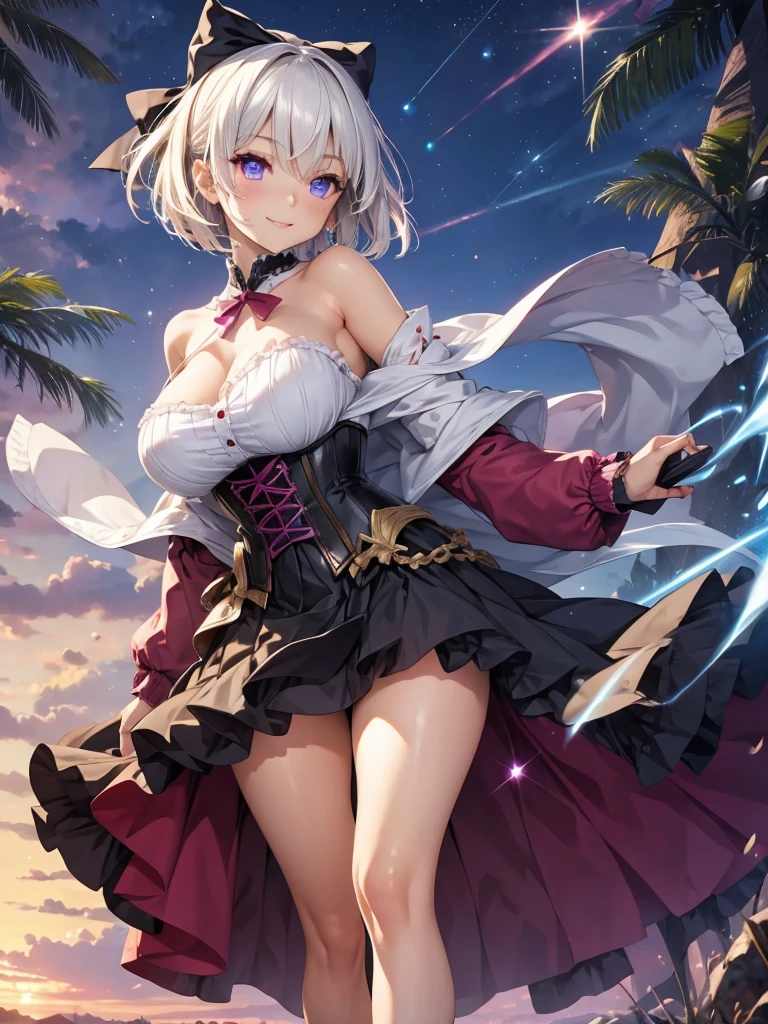 [noelledef]:1.5,((masterpiece,highest quality,Detailed images,Beautiful images))1.4(noelle images、Bob Hair、Serious expression、raise your hands to the sky、Put a yell、Aura rises、battlefield、Bright lighting overall、Backlight、A fantastic atmosphere、Thick Fog)1.1(Beautiful body lines、small beauty breasts、Beautiful cleavage)