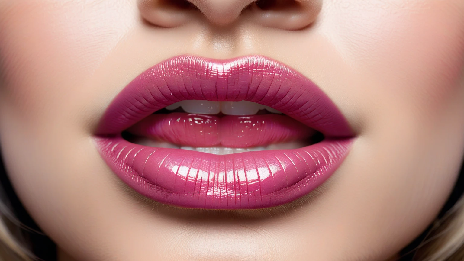a close up of a woman with a very long nose and a very long nose, glossy lips, natural lips, perfect lips, full glossy lips, beautiful lips, sexy lips, luscious lips, thin lips, small plump lips, smoothed lip line, thick lips, thin pursed lips, thin light pink lips, plump lips