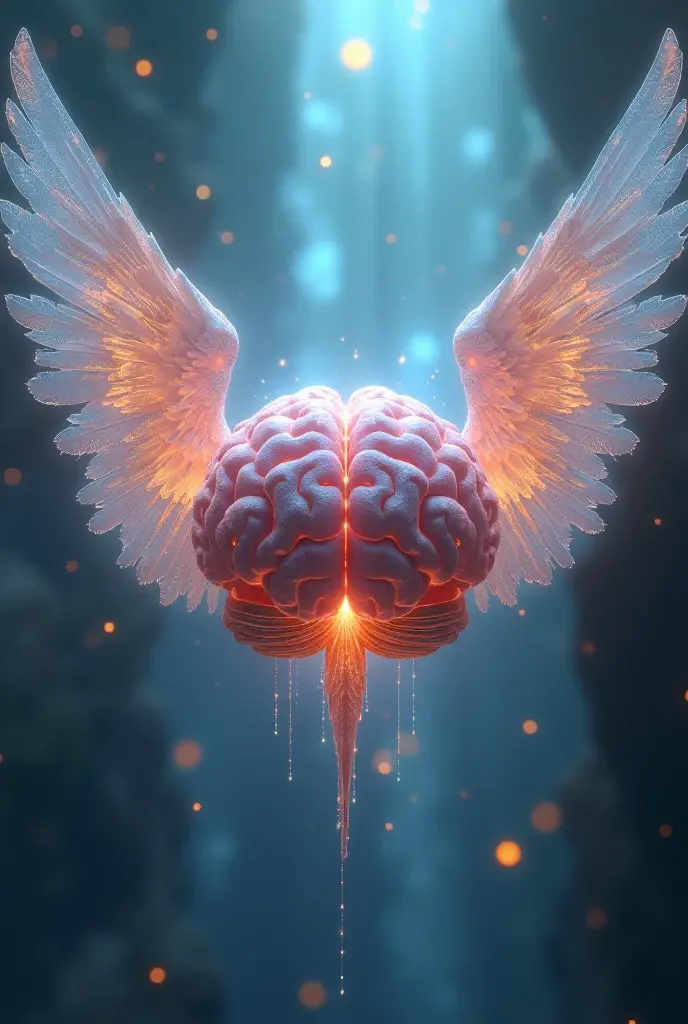 Brain that offers real with angel wings