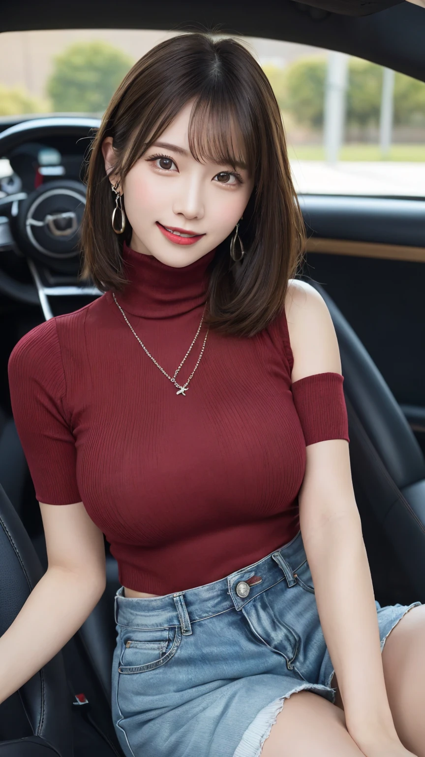 ((top quality、8k、masterpiece:1.3))、sharp focus, High level of image quality, high resolution,Upper body shirt,Slim pants,37-year-old woman with long hair,Mature,charming smile,lifelike,Correctly depict facial features,Red lips,stand,Slender and slightly plump body,Big breasts,On the sofa indoors。Wear black high heels,full-body shot