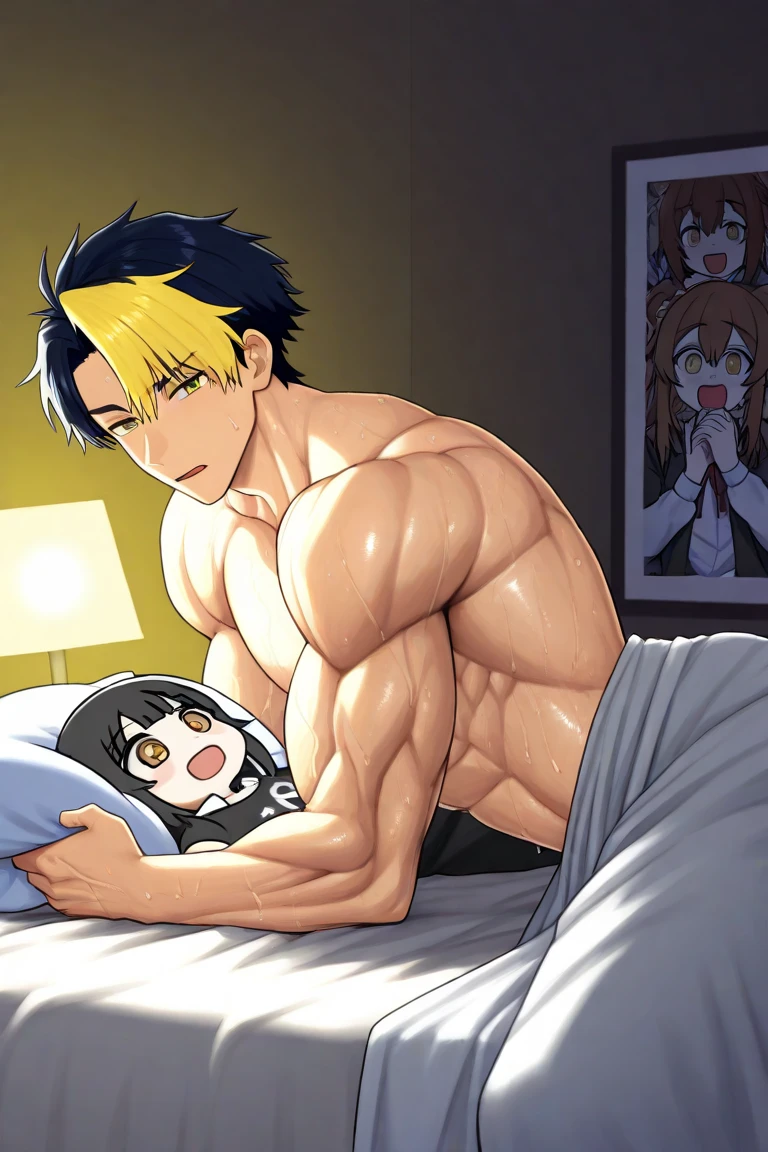 Ultra-detailed illustrations、Ultra-precise expression、masterpiece、Highest quality、ultra High resolution、High resolution、Hiromitsu Takeda Style、White background、Simple Background、Completely naked、Young、One girl、10th Generation、solo、Black Hair、Drooping eyes、Black glasses、Two short braids、Grey Eyes、White Breath、Sweat、Big Breasts、ahegao、Hide with curtains、Shadow、Shadowがカーテンに映る、silhouette、sex、Only your face can be seen through the curtains、Grinning face、Vulgar smile、(Muscular blonde man、brown skin man)、Used Condoms、Hair over eyes、