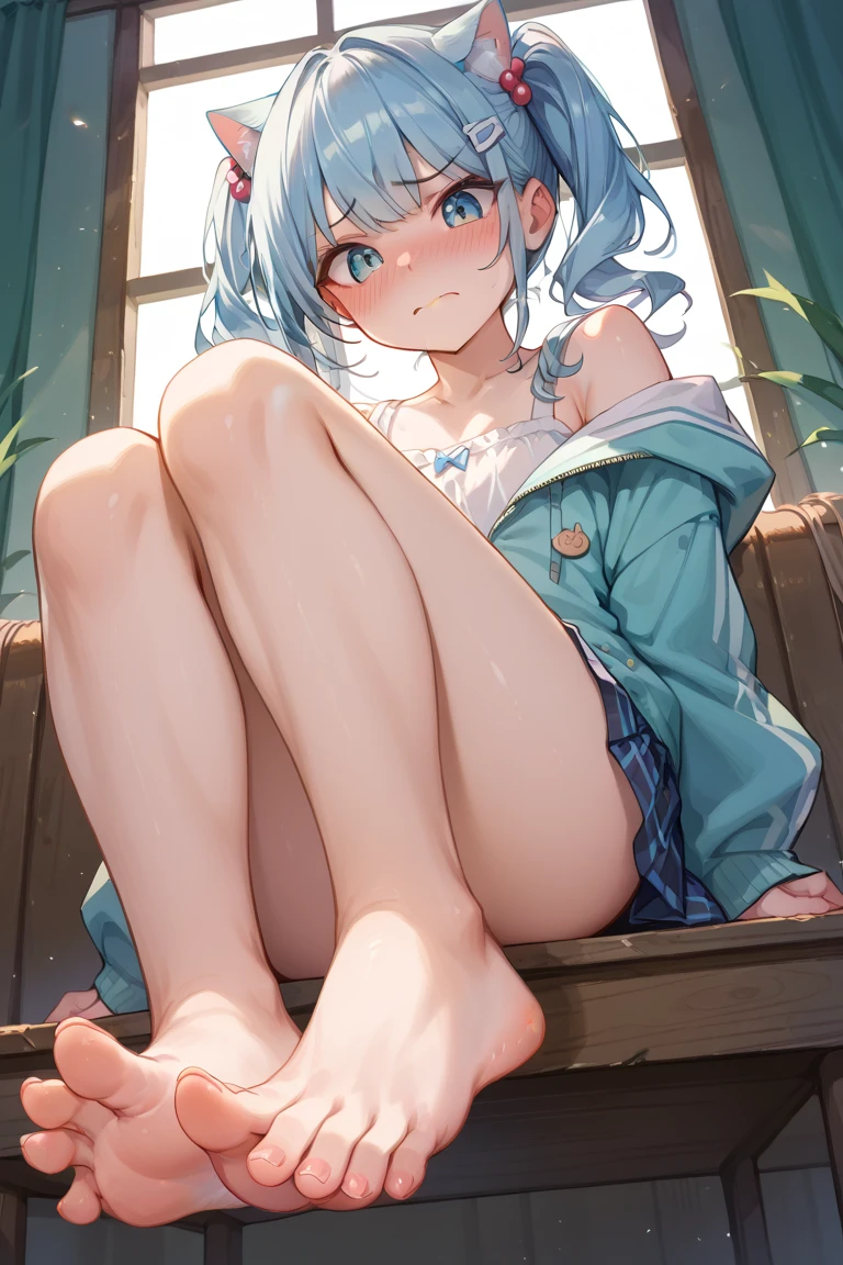 (Browsing Caution:0.99)、beautiful girl, (Roll up your skirt), Looking into the camera, Angle from below, Short skirt, Squat, A shy smile, Japanese , Beautiful Skin, ((Highest quality, 16K, Tabletop: 1.3)), 1 person, The light shines on your face, Highly detailed face, Highly detailed lips, Beautiful Eyes、Realistic Skin、Cute design panties、shaving、Mr.々Hair style、Different color uniforms、Natural clothes、Vans Sneakers、bite、Detailed panties,Large Breasts