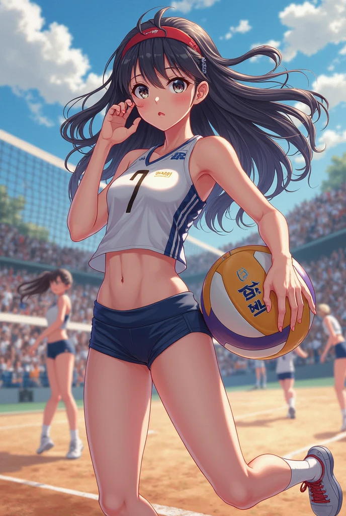 sexy girl in sport volleyball outfit with small breasts and 