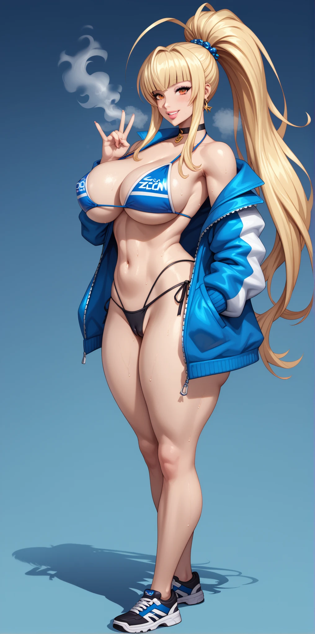 super gigantic breasts,z cup size breasts,masterpiece, best quality, Red bikini,underboobs, , outdoors, blowing kiss,Show armpit.gold hair
