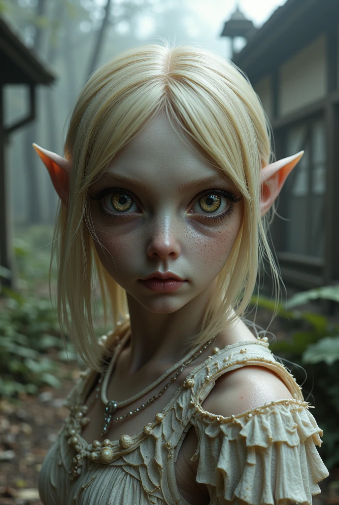 portraite, Albino Elf, eye white, aged 45, realistic medieval style HD 4K