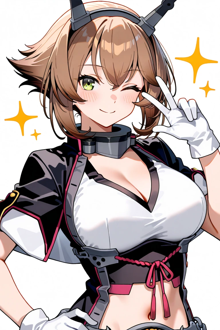 cowboy shot,  <lora:hanntoumeibani:0.7> hanntoumeibani, rabbit ears, fake animal ears,, ultra detailed, masterpiece, best quality, aesthetic, detailed,, solo, frown,
1girl, red eyes, <lora:Tsurime3:1>, (tsurime:1.2), (brown hair:1.3), medium hair, (asymmetrical bangs, swept bangs, cowlick:1.35), flipped hair, <lora:foldedponytail:0.8> foldedponytail, folded ponytail, (small breasts:1.3),