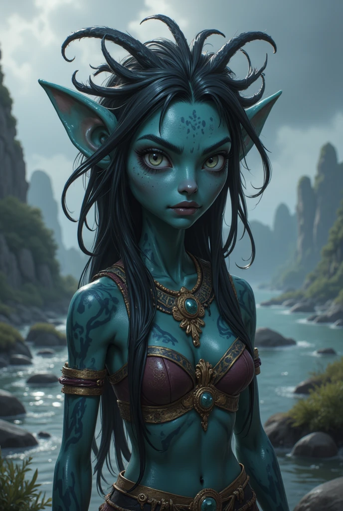 (best quality, 4k, 8k, high resolution, masterpiece: 1.2), ultra detailed, (realistic, photorealistic, photorealistic: 1.37), close-up of the protagonist avatar Jake Sully, detailed facial features, blue skin, noble expression, detailed clothing warrior, fierce behavior, (background landscape of a forest: 1.3) science fiction, conceptual artists, very vivid and bright colors, cinematic lighting. (inspired by the movie avatar: 1.3), 3d disney pixar style