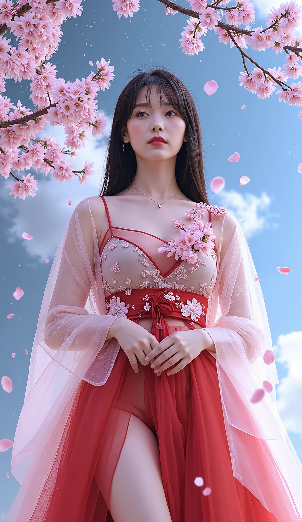 Traction collar:1.3，Leash:1.3，protrait photo，For the audience，ZX light,score_9,score_8_up,score_7_up,1girl,dress,red dress,yae miko,solo,jewelry,pink hair,necklace,smile,purple eyes,breasts,strapless dress,bangs,hair between eyes,strapless,looking at viewer,bare shoulders,skirt hold,earrings,animal ears,veil,closed mouth,petals,white background,falling petals,cleavage,fox ears,medium breasts,bracelet,sidelocks,simple background,tiara,alternate costume,bare arms,floppy ears,long hair,bow,Beads,nail polish,wedding dress,standing,glint,red nails,bridal veil,hair ornament,cowboy shot,vision \(genshin impact\),gem,waist bow,outstretched arms,sleeveless,collarbone,red bow,long dress,sleeveless dress,pearl necklace,large breasts,headpiece,pink nails,outstretched arm,blurry,gold trim,light particles,eyelashes,flower,short hair,Tassel,rose petals,bead necklace,sash,crossed bangs,bangle,blush,dress bow,bride,feet out of frame,red ribbon,back bow,circlet,outstretched hand,gown,fingernails,dancing,ribbon,sparkle,floating hair,，Covered in sweat，Devil figure，slim，Front convex and back curved，Perfect body，的Very detailed details of the face，Clear facial features，Fair and delicate skin，long legs,Avoid changing the facial features of the reference image,Perfect facial features，Very detailed details of the face，Glowing eyes，Big breasts，Cleavage，clavicle，Light arm，bare legs，Black over the knee，Perfect body proportions，Long legs，Devil figure，Real skin texture，Glowing translucent skin，Real skin pores，Perfect hands，Perfect hands臂，Perfect hands指，Perfect legs，Perfect feet，Perfect feet趾，Traction collar:1.3，Leash:1.3，protrait photo，For the audience，Covered in sweat，Devil figure，slim，Front convex and back curved，Perfect body，的Very detailed details of the face，Clear facial features，Fair and delicate skin，long legs,Avoid changing the facial features of the reference image,Perfect facial features，Very detailed details of the face，Glowing eyes，Big breasts，Cleavage，clavicle，Light arm，bare legs，Black over the k