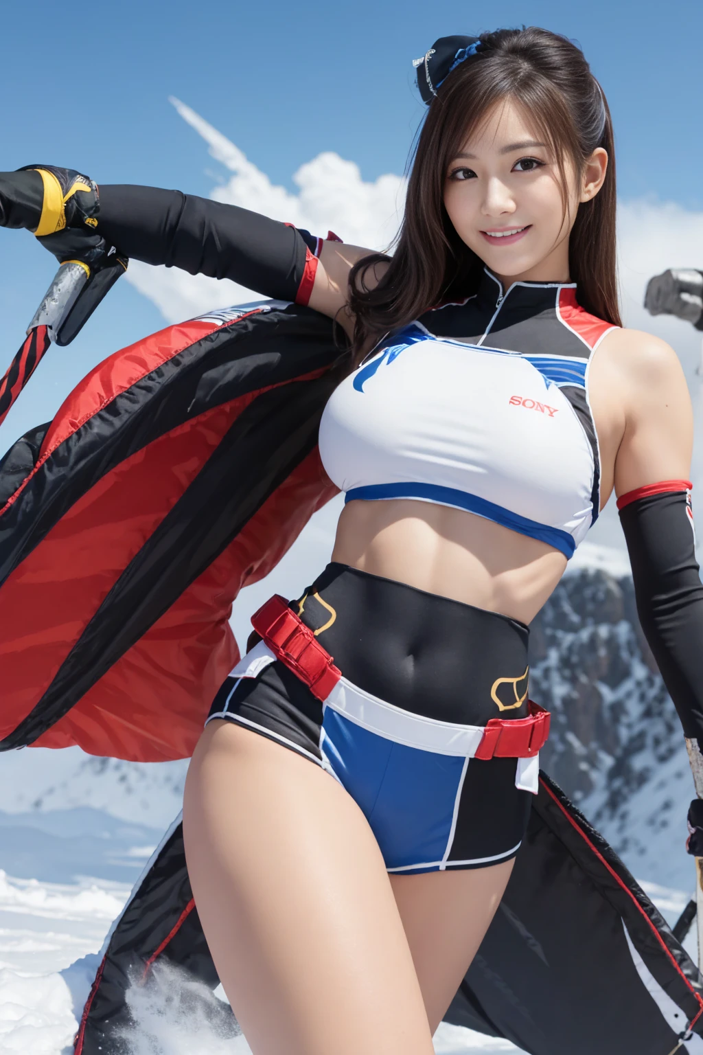 The cutest gravure idol in the snow、((Mountaineering boots))、((Knitted hat))、((Climbing harness))、((gloves))、With shiny brown hair、(topless)、Wide-open legs、Completely naked、((In micro bikini sexy lingerie panties))、I want to see your panties、Her belly button is showing and she's seductive, Erotically、Perfect body、Thin、She is confident々smiled.、Professional pose for the camera、Her fashion and looks、The perfect balance of cuteness and elegance、Esbian all over、Captivate the viewer、'Don't let go.。Through this scene、Express her charm to the fullest