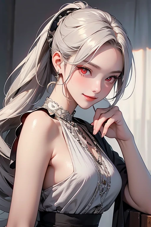 (masterpiece, highest quality, super detailed, High resolution, figure:0.8), highly detailed wallpaper, official art, wonderful, high detail, super detailed, Highly detailed 8K wallpaper,closed upper body, bright silver hair, Red eyes with long slit pupils, (white background: 1.3), (1 girl, alone),(transparent bodysuit),sexy,perfect anatomy,beautiful face,small breasts, bright,