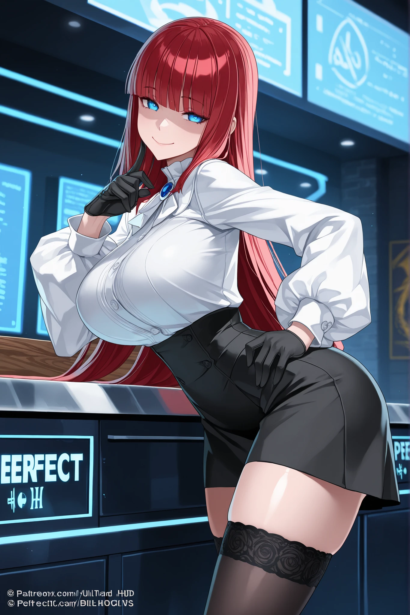 neuralyzer, holding neuralyzer, flash, blue eyes, school, red hair, ponytail, smile, jeans, school, large breasts, wide hips, hoodie, <lora:MIB Suit and Neuralyzer V2:0.6>