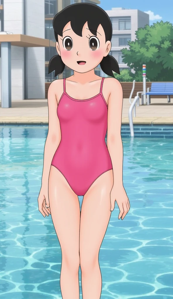 (highest quality:1.4), 8K resolution, Ultra HD, (High resolution:1.4), cinematic light, 1 young girl, troubled face, very fine eyes,medium-sized chest、clear white skin, beautiful breasts, Mini miniature bikini with cute floral pattern, (cleavage:1.3), outdoor, swimming pool, Clear blue sky,blush