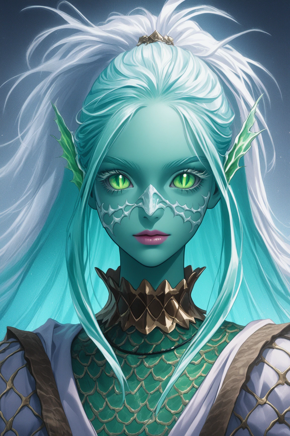 painting of a woman with a cyan face and white and green paint on her face, warcraft artwork, world of warcraft art, from warcraft, blizzard warcraft artwork, highly detailed fantasy art, world of warcraft art style, portrait of an orc, portrait of an orc warrior, orc themed, world of warcraft splash art, world of warcraft concept art, wow 4 k detail fantasy