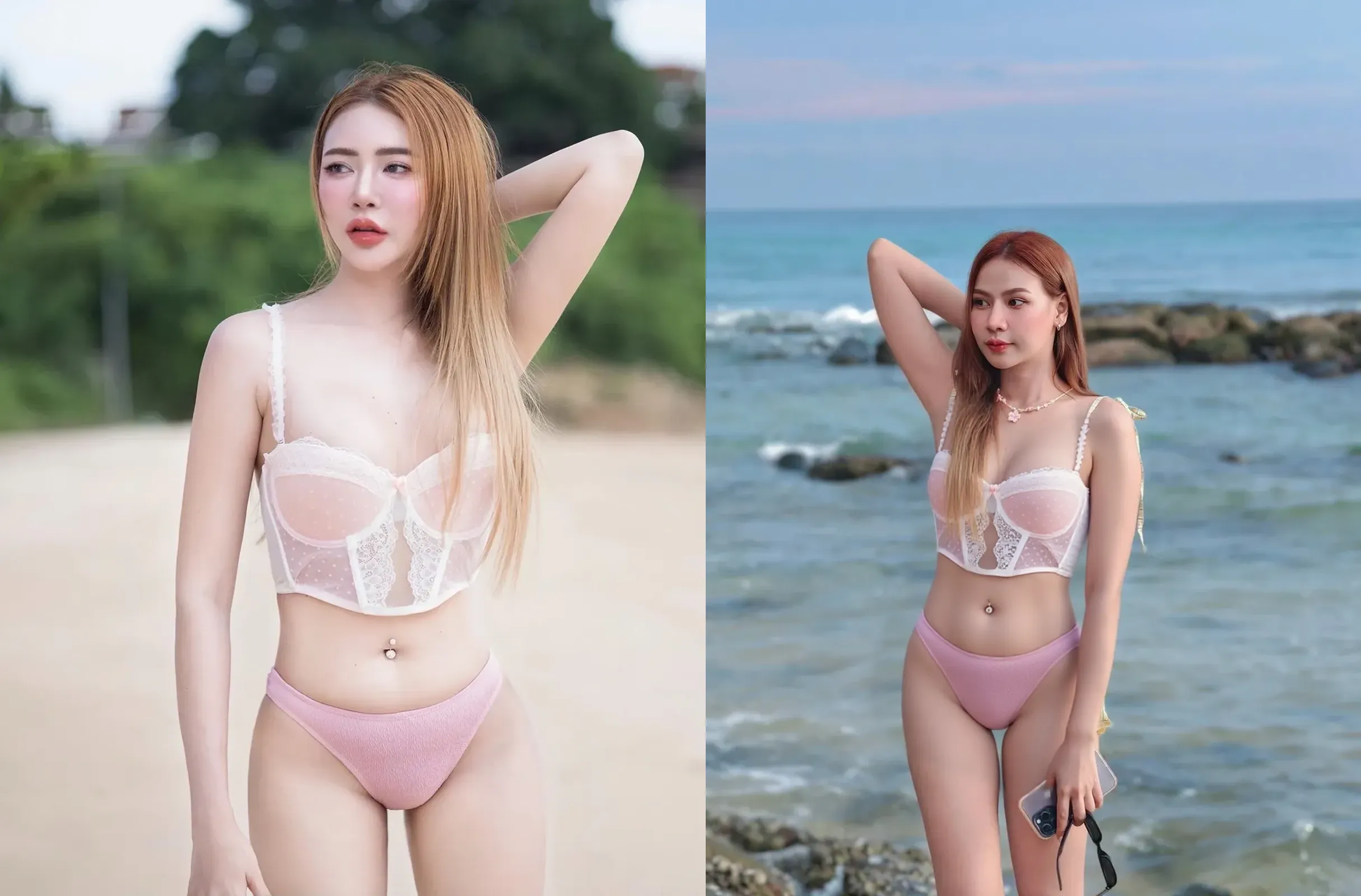 (raw photo: 1.2), (photorealistic: 1.4), (best quality: 1.4), (ultra highres: 1.2), (highly detailed: 1.3), (HDR: 1.2), (cinematic lighting: 1.3), (detailed eyes), (detailed facial features), (detailed skin), (beach background: 1.2), long black hair, cute baby kid face, (full body), Raised sexy，Transparent lingerie，((sexy pantyhose)), masturbation
