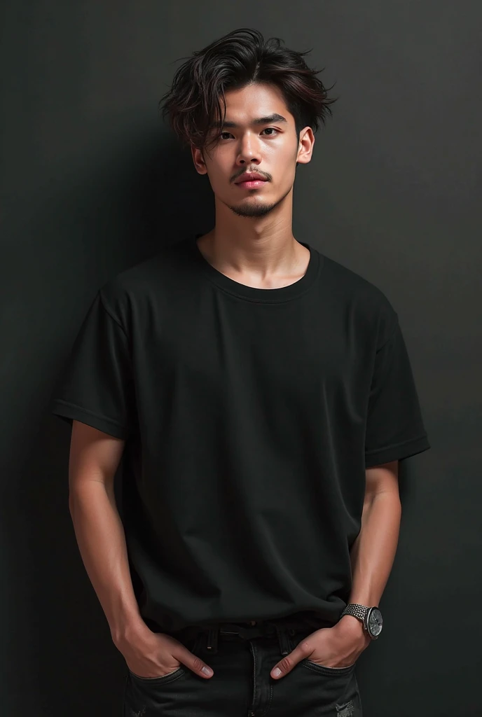 "Create an image of a 15-year-old boy with simple yet handsome features. He has straight black hair and deep black eyes. His expression should be neutral but kind, and his overall appearance should convey a natural and unassuming charm. He is wearing casual clothing suitable for his age, such as a plain t-shirt and jeans. The background should be simple and unobtrusive, perhaps a soft gradient or a blurred outdoor scene, to keep the focus on the boy's features."
