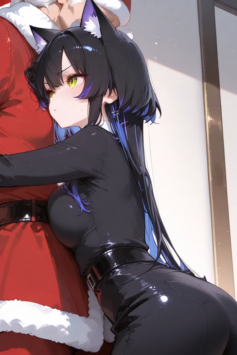 Blue hair,Dark Blue,full body, crawl,collar,leash