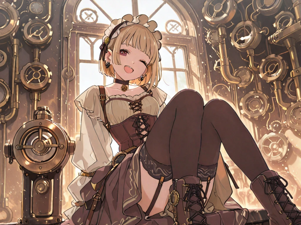 (The highest image quality, master piece:1.2), (Ultra Definition Illustration), (NSFW), (succubus:1.5), (very cute little succubus princess:1.3), (1 girl:1.2), Solo, (shoot from below:1.3) ,(condescending look:1.3) NSFW, gorgeous queen dress, sitting on the throne chair, queen crown, showing dirty panties, Full body, Round baby face, (Glasses, Blonde Short-Cut Hair), (white thigh high pantyhose:1.2), Evil smile, mean face, Mesgaki smile, Luxurious palace rooms, Fancy Room, RPG Royale, widely spread legs, Beautiful legs,