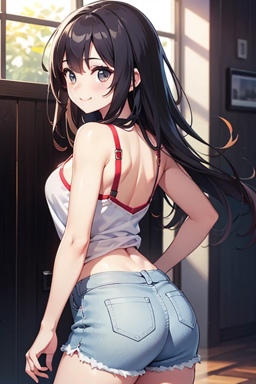 A girl whose face is stained with blood、large full breasts、big butts、Tank tops、low rise jeans、Rear view、Looks Back、put out the tongue、bloody torture chamber、Iron maiden、Triangle Trojan、murky、8k,high quality,super detail,ultra precision,bloody,