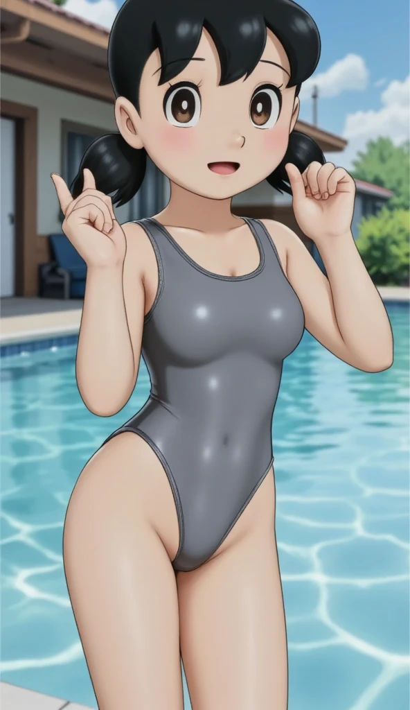 Black Hair、(Shoulder-length hair、Black Hair)、Navy blue competitive swimwear、(Highest quality:1.3)、One girl、(((Shoulder-length hair、Black Hair)))、Cowboy Shot、At the school pool、Naked butt、Big Ass、Sweat、masterpiece, Highest quality, High resolution, 超High resolution, RTTX 10.0, Pixel perfect, Written boundary depth, 4K, Very detailed、Embarrassed expression、Browsing Caution、Open navy blue swimsuit、