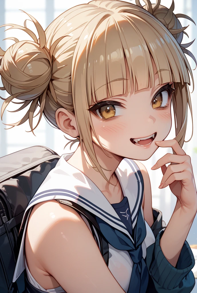 1girl,sincos, ningen mame, toosaka asagi,solo,medium breasts,school uniform,
crime prevention buzzer, holding, looking at viewer, hands up, randoseru, backpack,<lora:crimepreventionbuzzer_XL_v1:0.8>
from side, upper body, looking to the side, blonde hair, purple eyes,fingersmile, gymnasium, open mouth, drill hair,,
best quality, very aesthetic, absurdres,