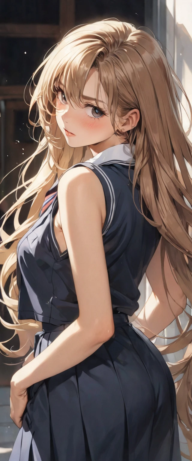 ((((, , perfect anatomy, super detailed skin)))), 1 girl, japanese, 14 years old, white skin, shiny skin, large breasts:0.5, watching the view, (embarrassed:1.2),
beautiful detailed eyes, (long hair:1.4, twintails:1.7), blond hair, beautiful clavicle, babyface, , breast, mole under eye,
((navy school uniform, short sleeves, navy pleated skirt, sailor collar, extremely sexy, , white panties, thong, crotch, seductive thighs, camel toe)),
(beautiful scenery), evening, , (park), standing, skirt lift by myself,
(8k, top-quality, masterpiece:1.2, extremely detailed, , ), (photorealistic), beautiful illustration, cinematic lighting,