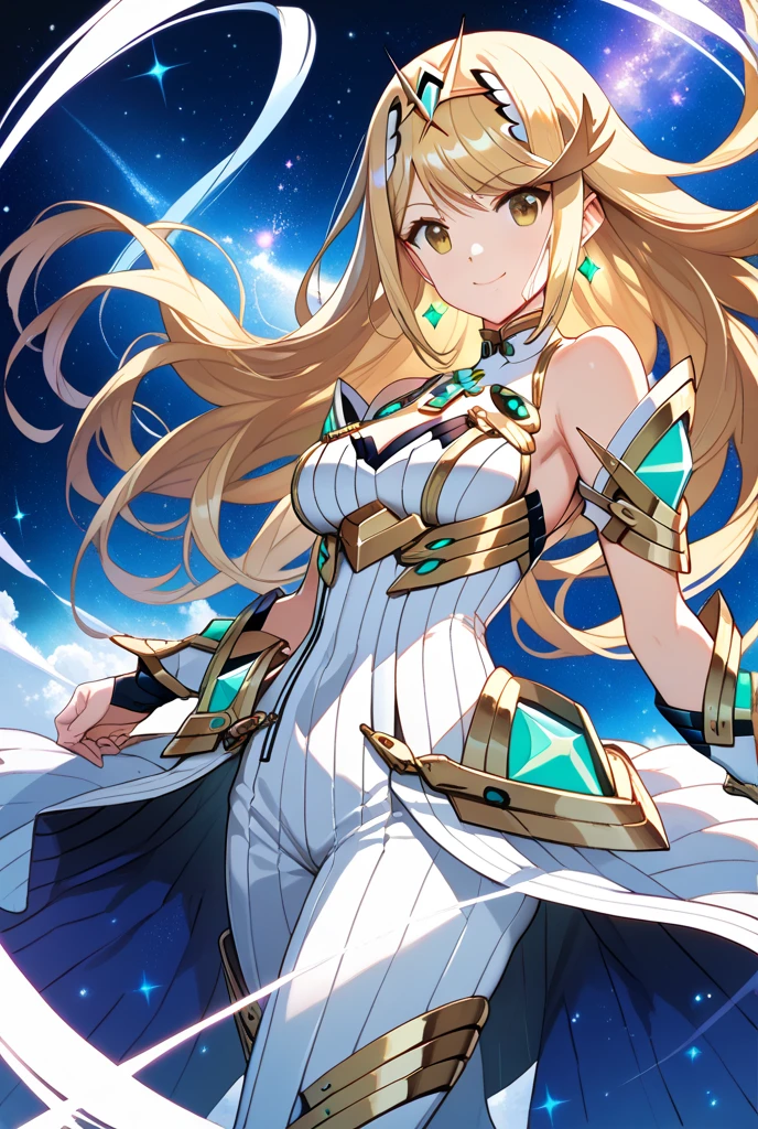 Highest quality,Highest Resolution,A beautiful metallic girl like Tsubasa Kazanari from Symphogear,Earth Behind,universe,Milky Way,