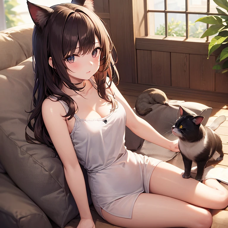 Cat girl。Camera lens。 比基尼。Sexy black stockings legs