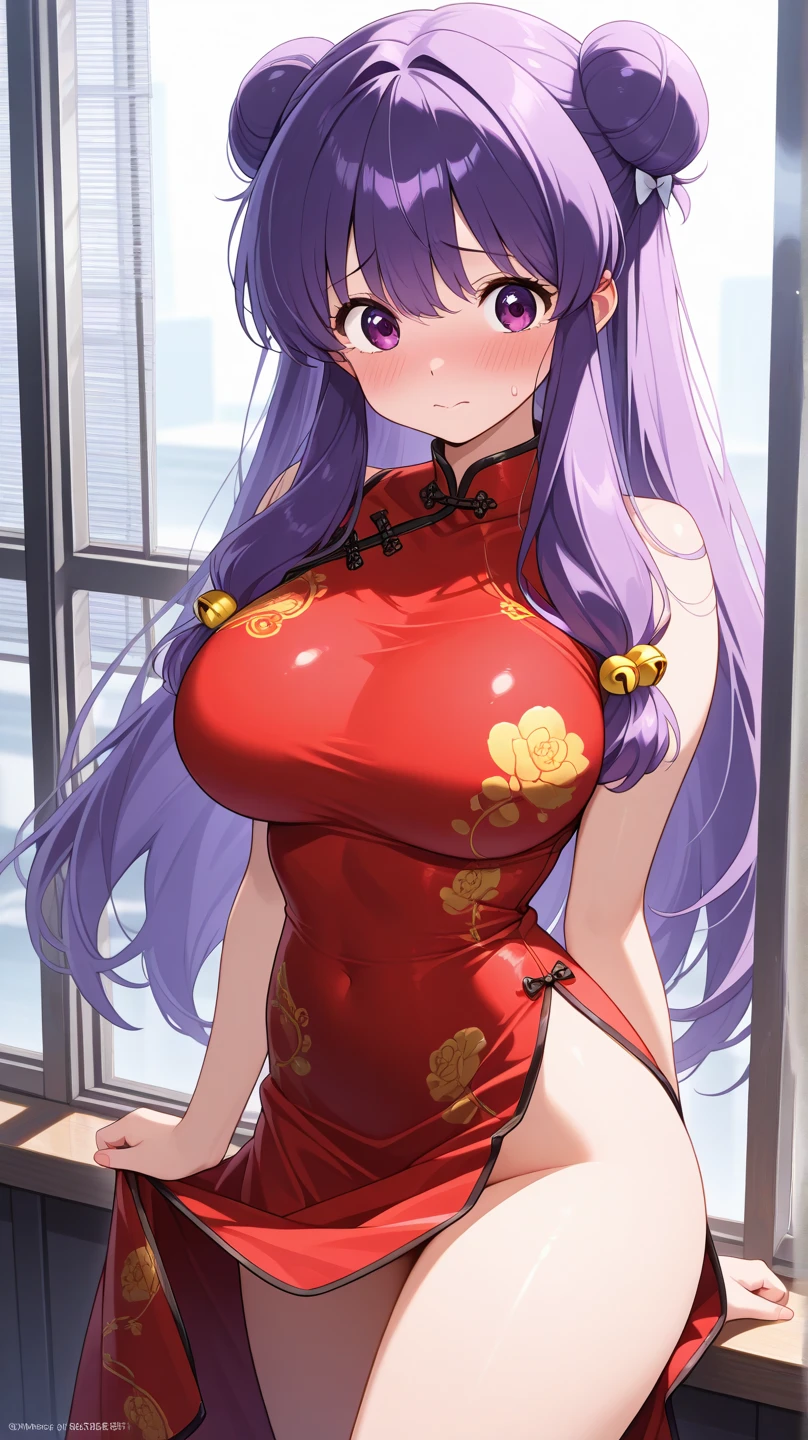 ((masterpiece、Highest quality、Super detailed)、((One girl))、((Pink Hair))、((Twin tails))、((Light blue eyes))、evil smile、((lots of piercings))、((Very large breasts))、((chinese clothes))、((pantyhos))、Cowboy Shot、Hands on hips、Downtown background