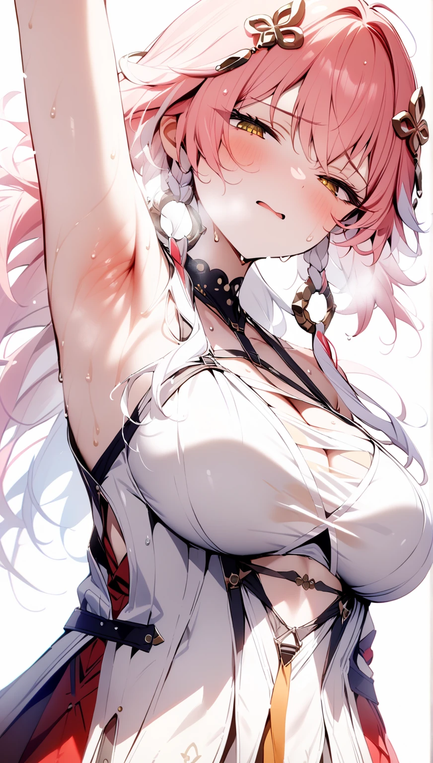 (((best quality))), (((masterpiece))), (Ultra-detailed:1.3), (Highres), Amazing, intricate, illustration, (artgerm:1.2), (((extremely detailed wallpaper 4k CG unity))), official art, original, intense angle, sunlight, (high contrast:1.2), (colorful), cinematic lighting, (an extremely detailed and beautiful:1.33), ((young petite female model)), (cute:1.33), sitting, ([diamond:1.3|eyes]:1.2), big round eyes, v-shaped_eyebrows, long white eyelashes, (seductive laugh), ([opal:1.9|gradient_hair:1.3]:1.2), (hair dripping:1.25), (detailed super oily shiny skin:1.2), (skin dentation:1.2), ([wet:0.8|mucus]), armpits, (detailed hands and fingers:0.9), simple clothes, backless, (pleats:1.2), cross_necklace, (white lavender [school open back plunging shirt:0.3]:1.3), (medium breasts:1.15), (innerboob cutout:1.2), (inguinal cutout), no panties, (sketch:0.8),the 2D anime girl sits on a giant toadstool, surrounded by giant mushrooms and colorful butterflies,no shoes,(wet) clothes,(wet) thighhighs,She has a curious and adventurous expression on her face,as she explores the strange and wondrous garden. (blush),Her hair is styled in pigtails, the color of candyfloss, adorned with a pair of oversized bows. She holds a lollipop in one hand, and a butterfly in the other hand. The atmosphere is whimsical and playful, it's clear that she is in her element and enjoying the moment of the fantastical garden.,specter \(arknights\), red_eyes 1girl, bangs, bare_shoulders, breasts, cloud, detached_sleeves, hair_between_eyes, long_hair, looking_at_viewer, medium_breasts, red_eyes, silver_hair, solo, very_long_hair, white_headwear(nsfw:1.0)(wet_clothes:1.3)(very_large_breasts:1.4)(female fluid ,steam,(blush,sound_effects,twitching,trembling,trembling,bouncing breasts,Untidy hair,steaming_body:1.1)   (cun in face:1.2)(nsfw:1.0) (nude:1.0)(nipples:1.5)(pussy:1.5)(stationary_restraints:1.2) plug, medium breasts,(looking at viewer:1.2)(spoken heart,spoken blush:1.2), juice:1.3),(female fluid ,steam,(blush,sound_effects,twitching,trembling,trembling,bouncing breasts,Untidy hair,steaming_body:1.1),(saliva:1.2),after_sex,(effect*_motion_blur:1.2)(cum in in face)(milking:1.0)(cun in of tentacles:1.5)(pubic tattoo:1.1)(tentacle_sex:1.5)(double penetration:1.2) (ass:1.1) , spector,