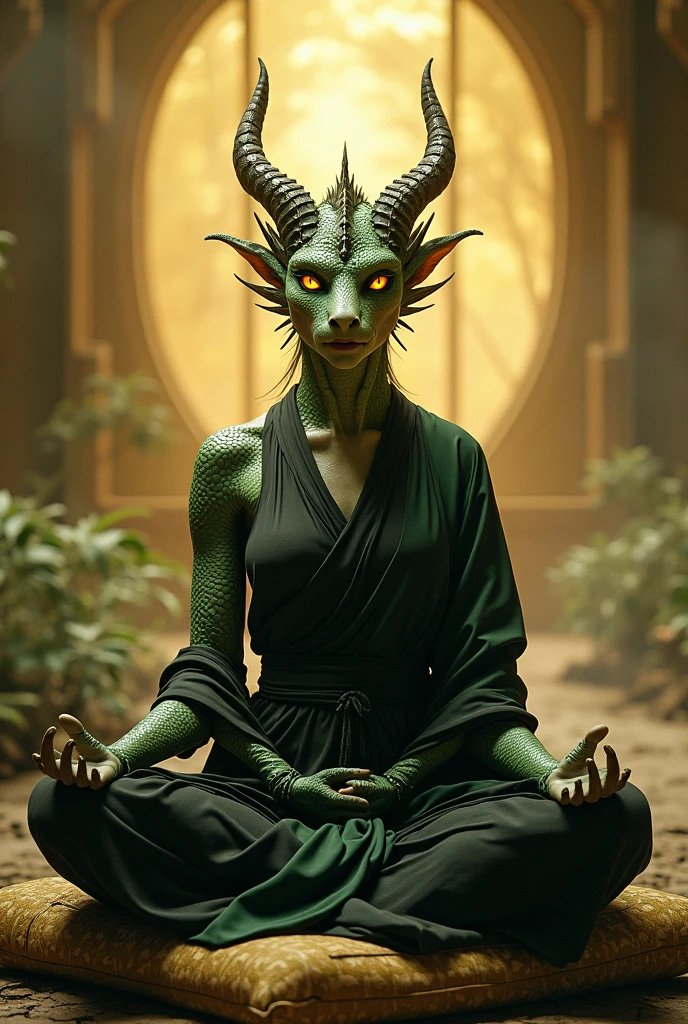 A demon meditating , the horns are smaller