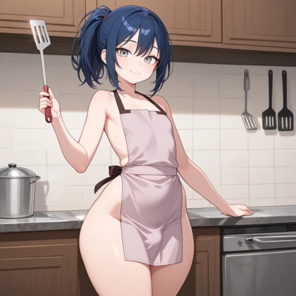 (Best Quality, Masterpiece), Front cover of a women's cooking magazine, , naked, erotic, 18+, nsfw, 1girl, 30 years old, stunning, cute, heartwarming smile, hourglass figure, wearing floral dress, pinny apron, beautiful food, text, diagrams, advertisements, magazine title,
Long blue hair