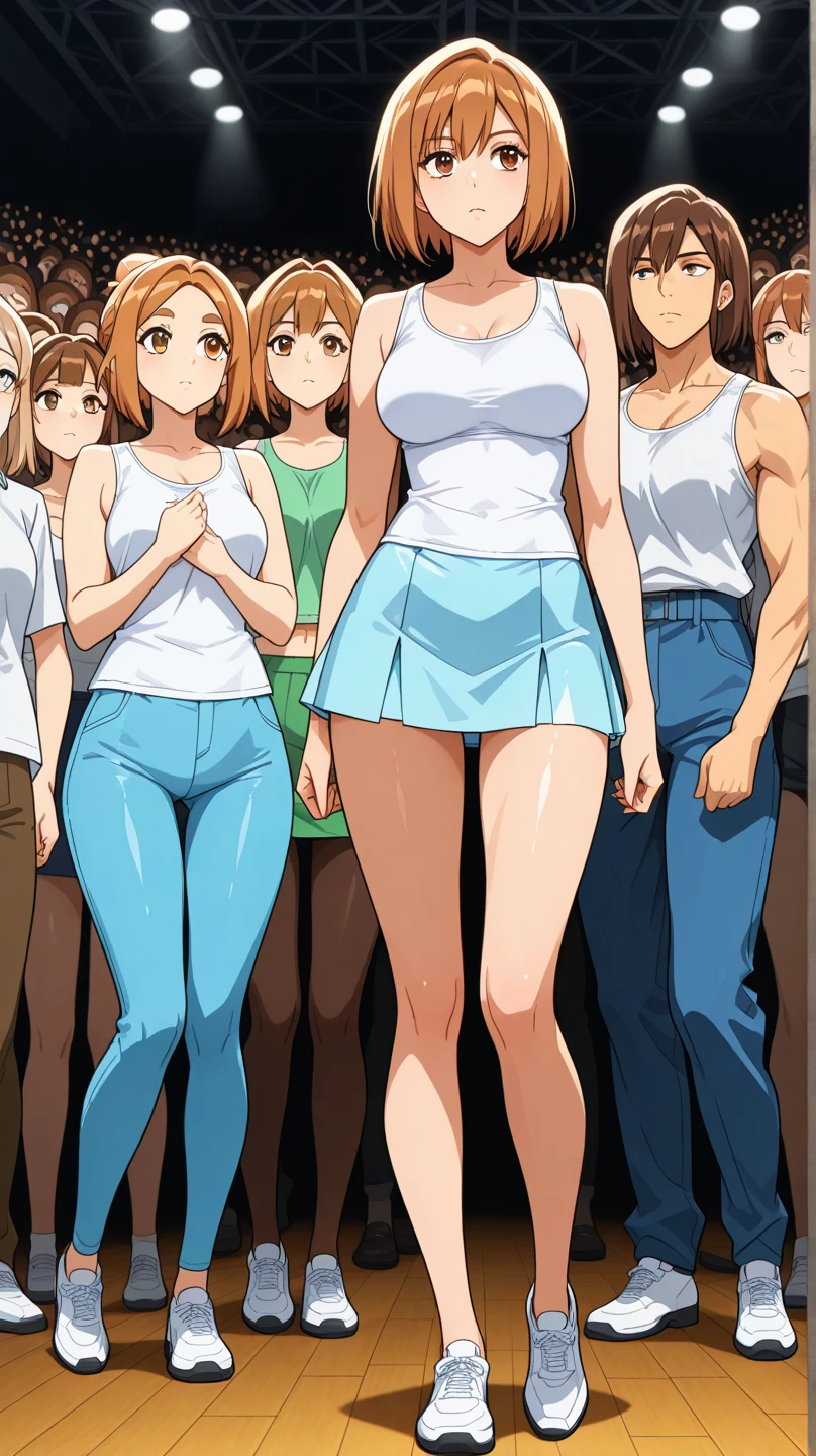 1boy only、boy、Alicia as a boy、solo、Long Hair、Asymmetrical hair、Side Lock、hair ornaments、(((leotard)))、(((U-neck)))、((Dull blue leotard))、slim、((White Pantyhose))、(((collarbone)))、(((Slender body、Thin body)))、(indoor)、(Are standing)、(((Bare shoulders、Bare Arms)))、