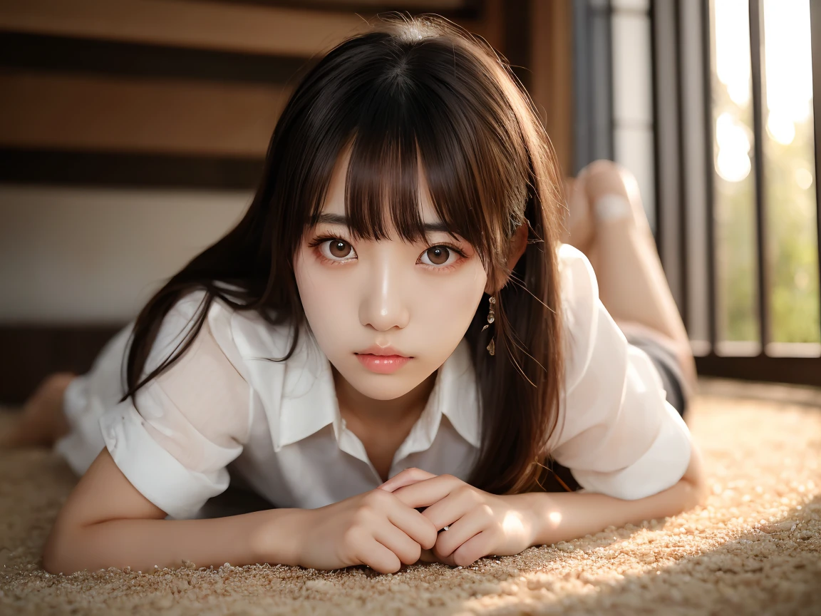 High Quality, Masterpiece, Highly Detailed, High Resolution, 4K, Ultra High Definition, Detailed Shadows, Ultra Realistic, Dramatic Lighting, 1girl, Solo, Detailed Face, Realistic Eyes, Realistic Skin, Dynamic Hair, Dynamic Pose, Dynamic Angle, White Flower Dress, White Background, ulzzang-6500-v1.1, (raw Photo:1.2), ( photorealistic:1.4), beautiful detailed girl, very detailed eyes and face, beautiful detailed eyes, ridiculous, incredibly ridiculous, huge file size, super detailed, high resolution, very detailed, best quality,
(Bright indoor), (soft light), (low contrast), (shallow depth of field), (portrait of a beautiful woman illuminated by gentle light), (extremely delicate and elegant depiction), (short length bangs), (hair color is a dark chestnut shade with a slight brown tone), (hair with a subtle and gentle wave), (small braids intricately woven on the side of long hair), (adorned with a thin ribbon), ( white blouse with small frills), (bow tie), (blue long skirt), (white short ankle socks), illustration, very detailed, CG, unified, 8k wallpaper, amazing, fine detail, best quality, Very detailed CG unified 8k wallpaper, face light, movie lighting, 1girl, 16 years old, ((no panties)), ((dynamic pose))), (camel toe), (half), (bent knees and legs sitting))