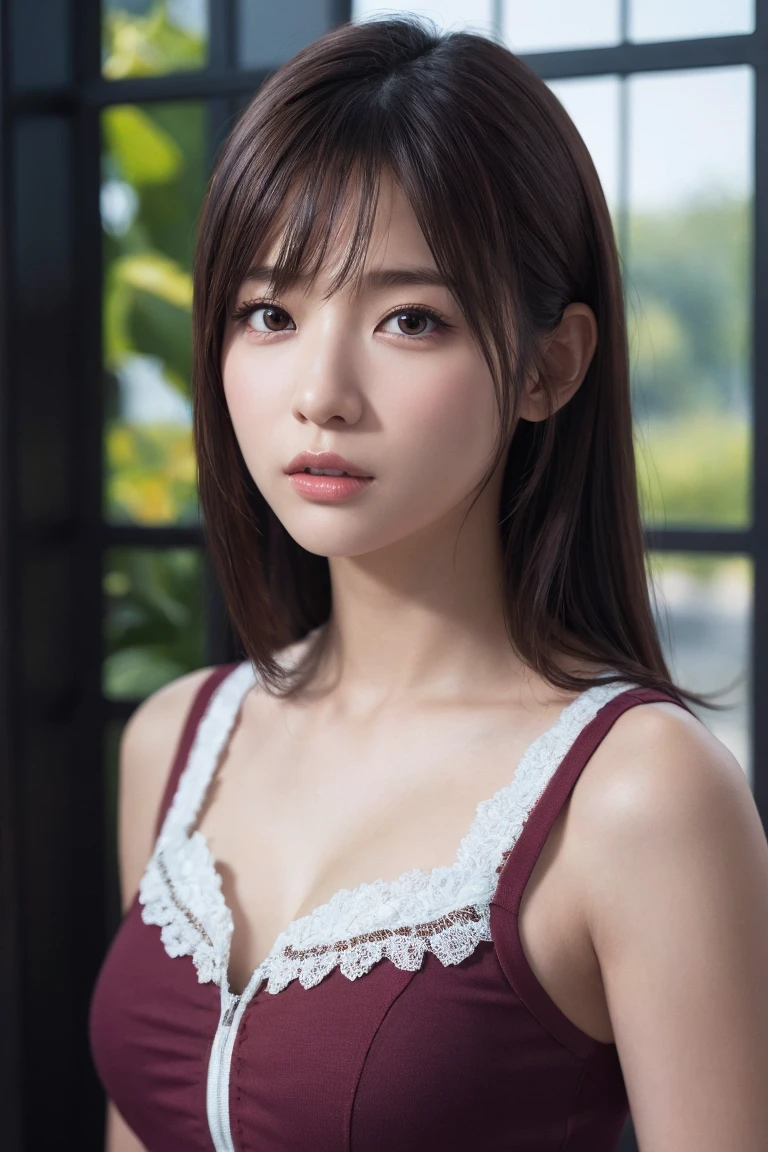 Medium Size Display, Medium Shot, Written boundary depth, Upper Body, Movie angle, masterpiece, highest quality, Very detailed, CG, 8k wallpaper, Beautiful Face, Delicate eyes, alone, smile, cute、red color dress