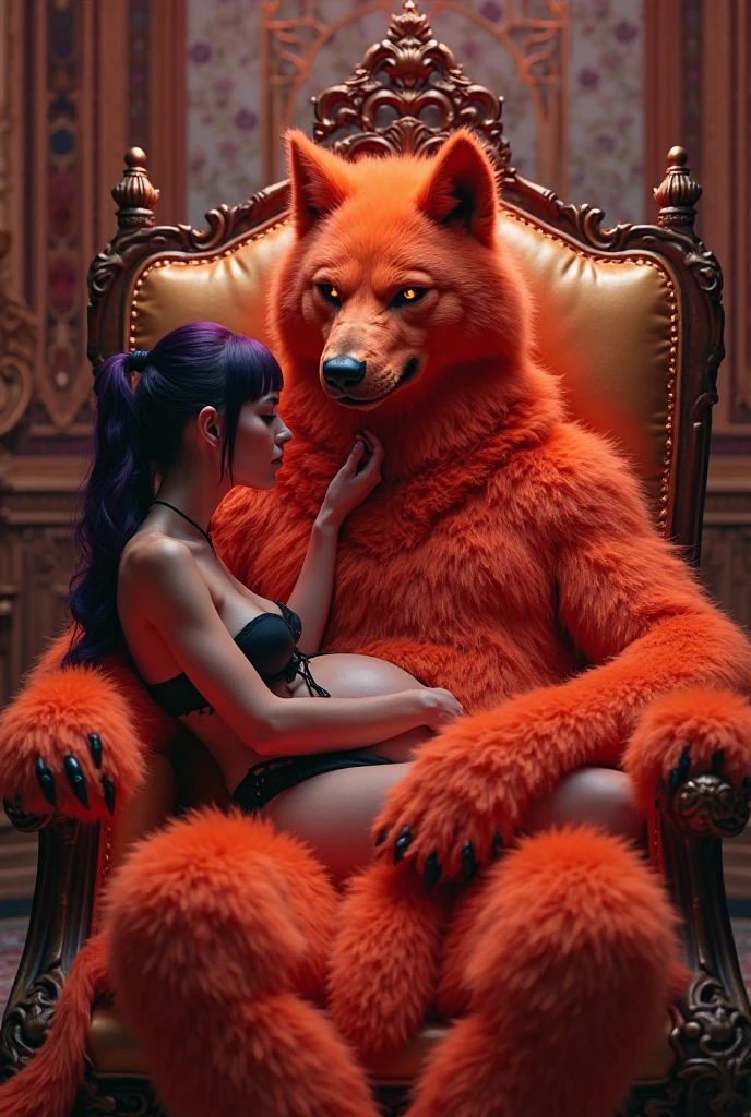 llustration art work. Fantasy art. full body, anthropomorphic furry Brown Bear Muscular man, anthropomorphic furry Red Fox y girl, anthropomorphic furry Raccoon Dog sexirl, furry, A brown bear is sitting on a sofa with a raccoon dog and an fox on either side. in hostess bar