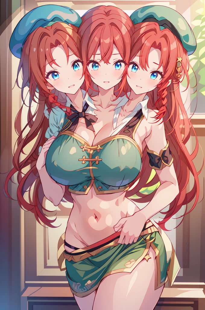 , avas, Red belly button, Lower bust, 校服, Classroom, bookbag, llight rays, Glow, upper legs, 鎖骨, Willow waist, (tmasterpiece)pull his。Raised sexy。Lace suspenders。Wear less clothing,20。"(((Best quality at best))),(((ultra - detailed))),(((tmasterpiece))),illustratio, 1个Giant Breast Girl, Lace lingerie big breasts, smile shy"Whole body diagram