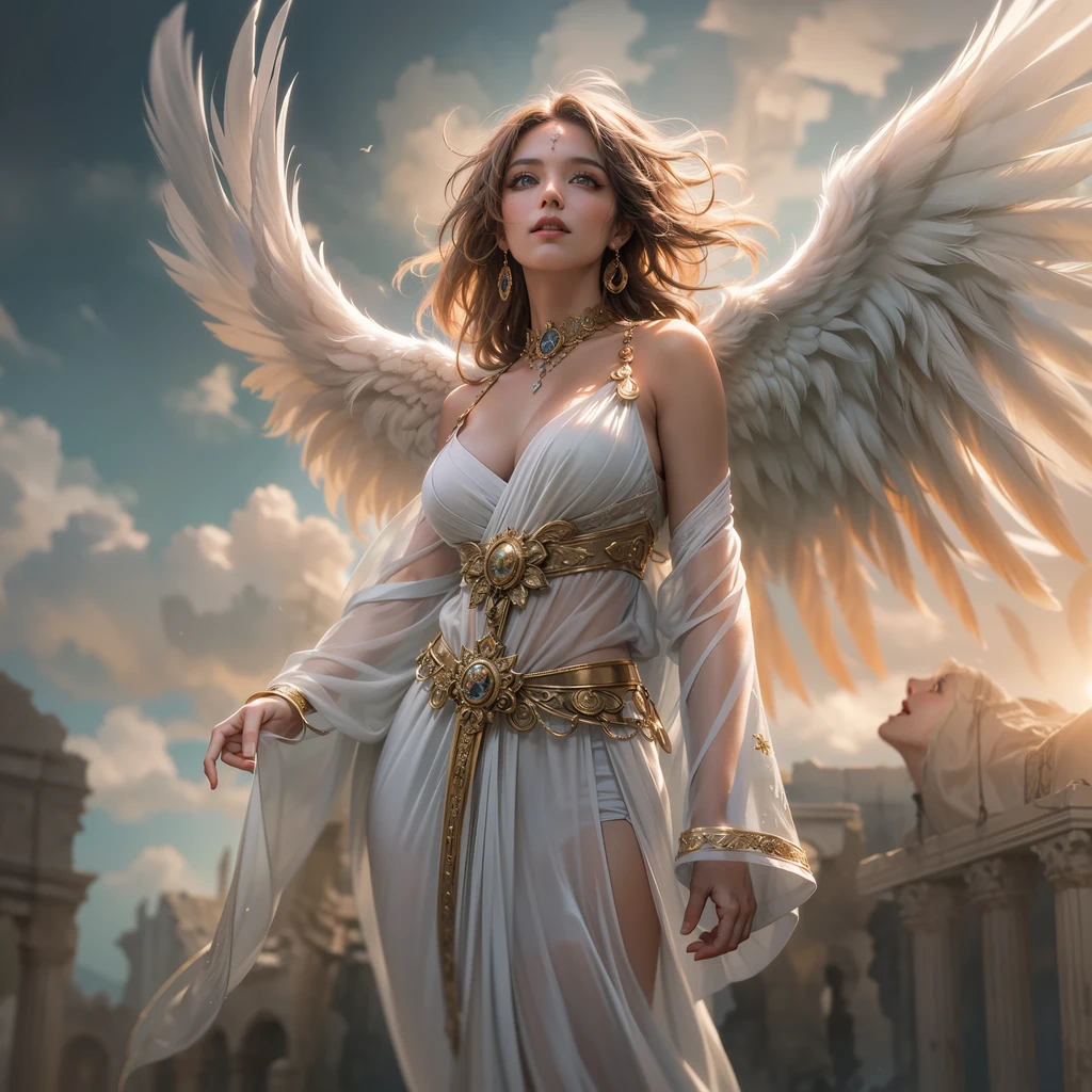 highest quality,Beautiful Face,Charm,Baby,Angel,anime,Light,skyline,heaven,Ancient greek style paradise background