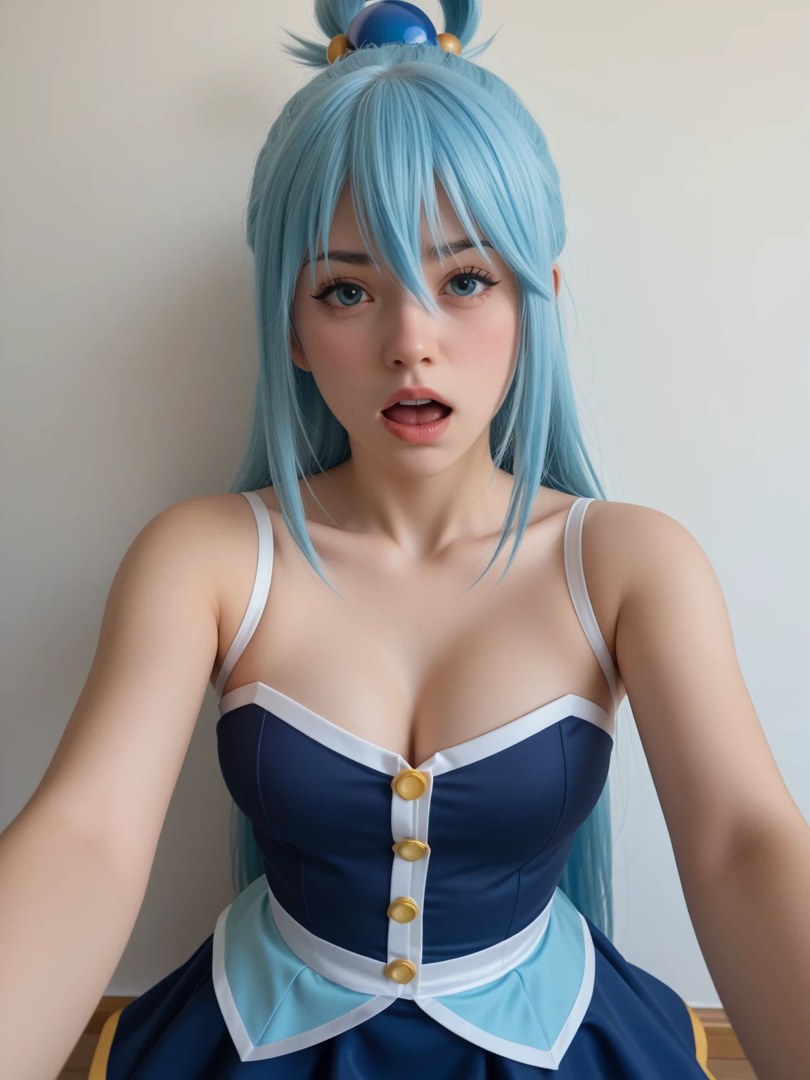 (best quality,,highres,masterpiece:1.2),aisha hanabi, blue hair, mole under eye, flat chested, hello-kitty theme thong, extreme long nipples close up, extreme flat chest, in her pink room, longest erected nipples ever, longnips