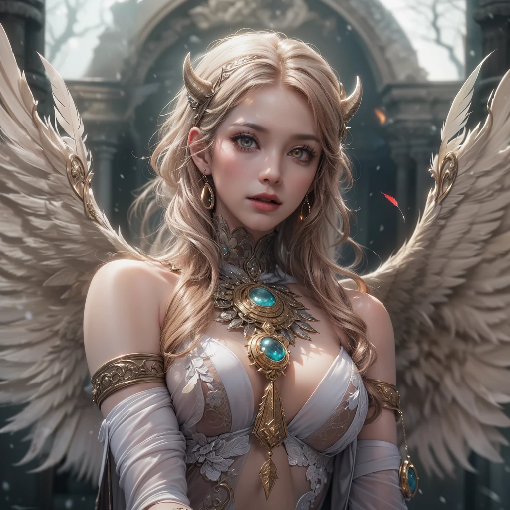 In a canvas of dreams, paint a scene where a girl embodies both angelic grace and the gritty allure of Cyberpunk and Steampunk realms. Amidst swirling smoke, capture her essence at the confluence of celestial wings, futuristic cybernetics, and Victorian-inspired gears. Illuminate this paradox with a ((vivid)) palette, evoking emotions of wonder and mystery.
