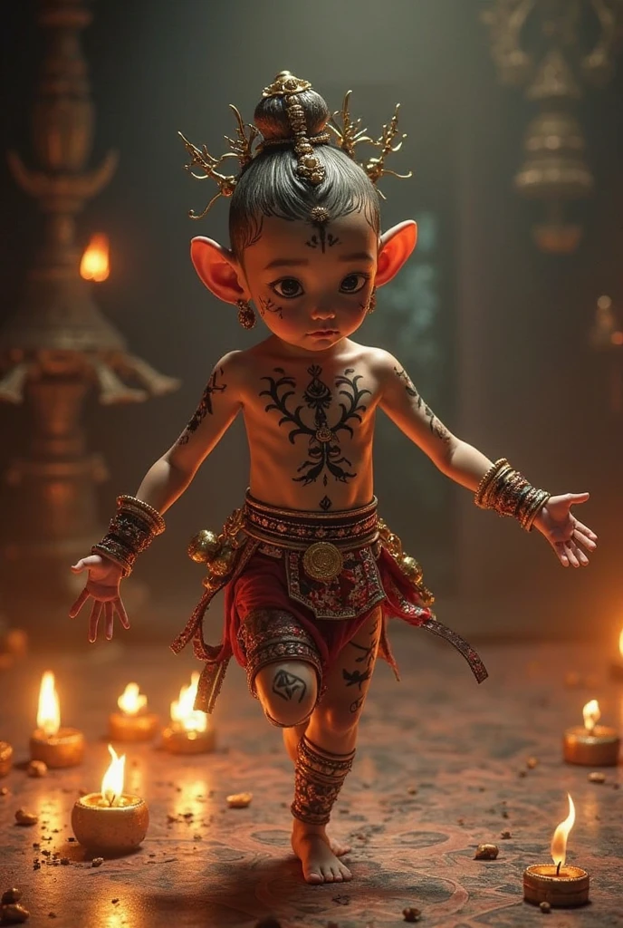 Depict Atum emerging from the chaotic waters of Nun in Egyptian mythology. Atum is a male figure, around 4, with smooth golden-brown skin and piercing dark amber eyes. His hair is short, curly, and black, with hints of gray. His face reflects wisdom and solitude, with sharp features and a strong jawline. Atum is adorned in a simple white kilt and a golden crown, his skin glowing faintly in the dim light. The background features the chaotic, dark waters of Nun swirling around him, with the first light breaking through the darkness. Use masterpiece, best quality, CG, wallpaper, HDR, high quality, ultra detailed face, cinematic, high detail, 8k, raw, high, artstation HQ, unreal engine, octane renderer, 4k resolution, hyperrealistic, highly detailed, and absurdres settings