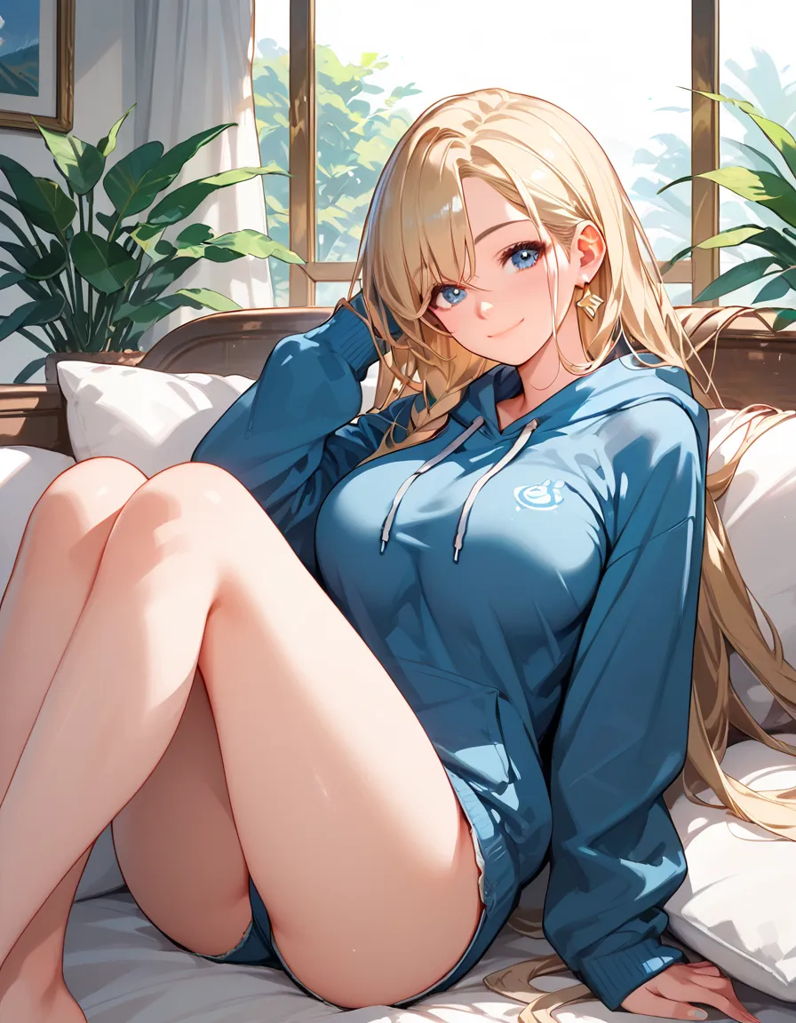 (masterpiece:1.2, best quality), (finely detailed beautiful eyes: 1.2), solo focus, (extremely detailed CG unity 8k wallpaper, masterpiece, best quality, ultra-detailed, best shadow), (detailed background), (beautiful detailed face, beautiful detailed eyes) , 1girl, noona, 1girl, solo, large breasts, (oversized hoodie:1.4), jeans, white shirt, holding handbag, High contrast, beautiful sexy woman, adult, (best illumination, an extremely delicate and beautiful),(simple backround, indoors), looking at viewer,beautiful detailed glow, in the sofa, naked, showing