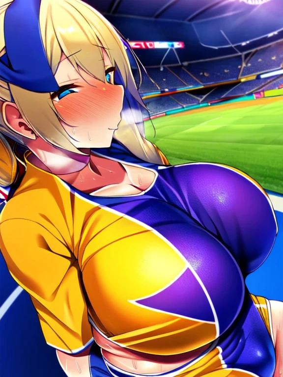 (nsfw:1.7), source_anime BREAK, 1 girl, 1 boy, sex, huge dick, outdoor sex, public sex, cowboy shot, detailed background, Heroine X, stomach, navel, super horny, tongue out, addicted, impregnation, exposed breasts, exposed pussy, blue shrug \(clothing\), long sleeves, wristband, baseball cap, huge breasts, grasslands, sunlight,