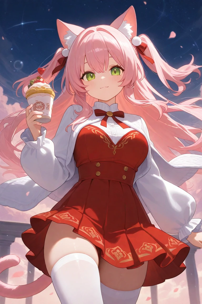 Drinking hot Japanese car with a teacup、Enter the flame、smile、Pink haired woman、blue eyes