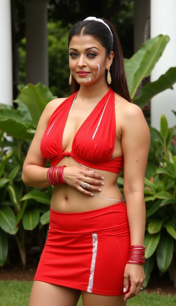 Jaya Prada 26 years old beautiful different face cute sexy Indian girl, curvy figure, beautiful different colorful short sexy' dress , big breast, different bun hairstyle, bright eyes, thin eyebrows, fair skin, blushing cheeks, head to thigh view, smiling face, Kamasutra expression, Straight front view standing beautiful flowers valley background, ultra realistic, head to thigh view, black hair, Provocative eye Contact, glossy lips, raining night weather, attractive eye contract face, background beautiful sunny biggest water ponds flower valley. Red blue yellow short sexy dress like bikini