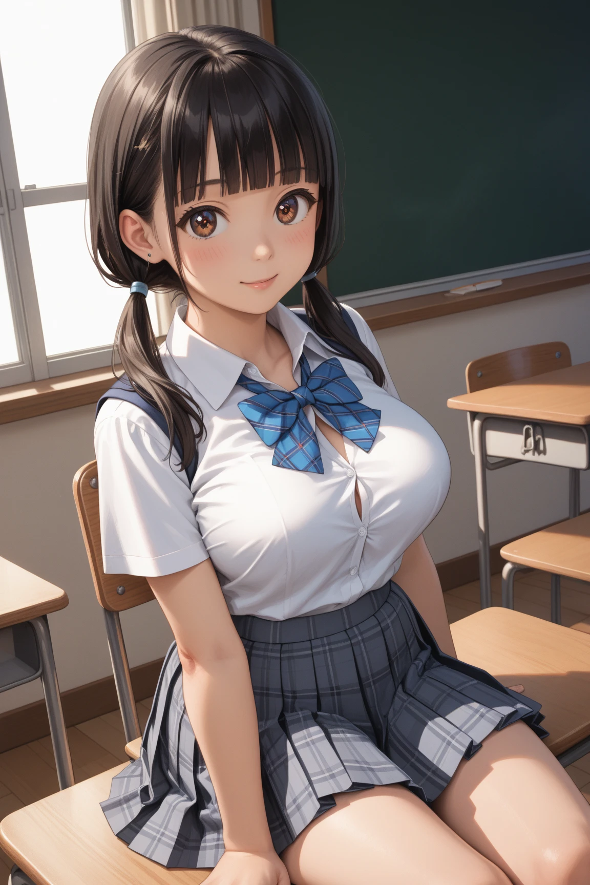 ((A woman kneels and holds a popsicle in her mouth in a sexy manner:1.4)), ((highest quality)), (Super detailed), (Very detailed CG 統合 8k 壁紙), Very detailed, High resolution raw color photos, Professional photography, ((Beautiful big breasts)), Brown Hair, Side Ponytail, Great face and eyes, Slender body, (Amazingly beautiful girl), (School classroom:1.3), (blazer, White shirt, Checked Skirt, Red ribbon at collar), (Her shirt is open around her chest, exposing her bra, Stylish pink micro bra), Exact number of arms, Exact number of legs, Perfect Anatomy, (The melted ice cream wets my chest:0.9), Angle from above
