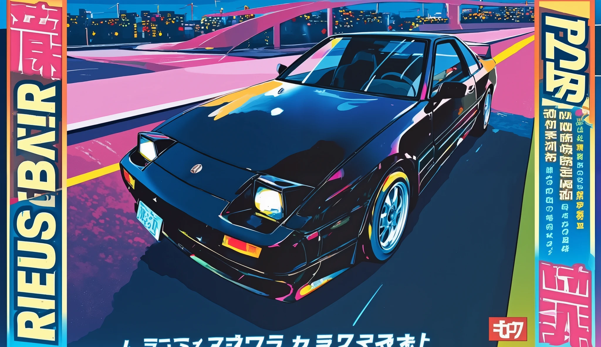night、neon、highway、1980s、black supra、3000GT、Gloss