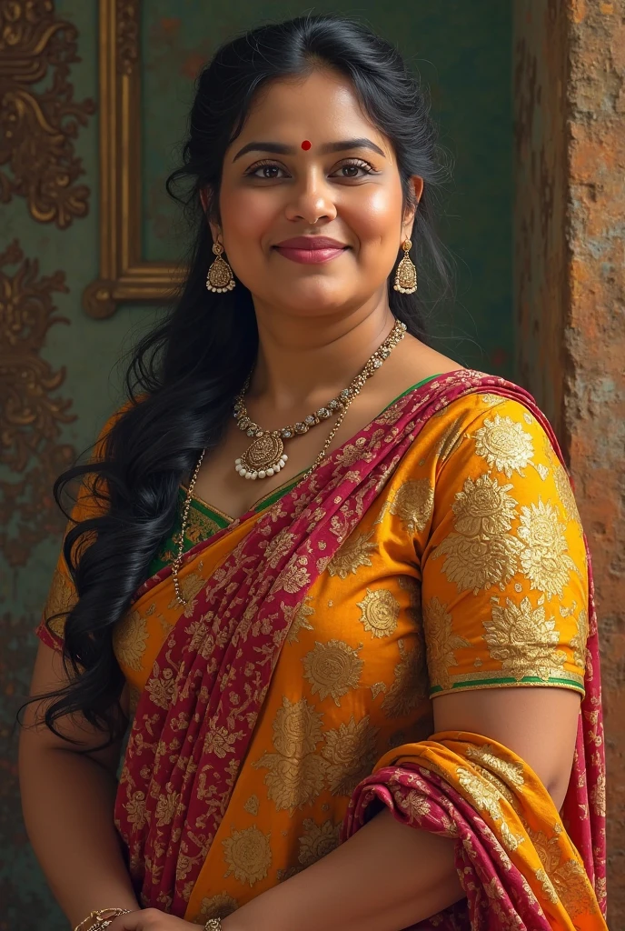 Instagram photo, 45 years old milf woman kavya, wearing  sleeveless salwar, curvy, bokeh, selfie taken on iphone 15, slight smile,hindu traditional indian women,detailed face ,detailed eyes , 4K , UHD , Highly detailed picture