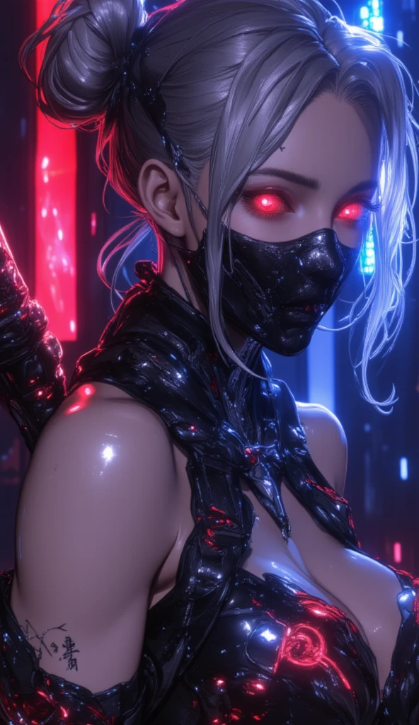anime, invading executioner, 1girl, colored skin, blue skin, glowing eyes, orange eyes, mask, one eye covered, twintails, long hair, large breasts, cleavage, legs, wet body, oily, glossy, shiny skin, volumetric lighting, best quality, masterpiece, intricate details, tonemapping, sharp focus, very detailed, trending on Artstation
BREAK
debris, destruction, ruined city, flames, rubble, broken walls, destroyed background, desolate background, finely detailed background, amazing background
