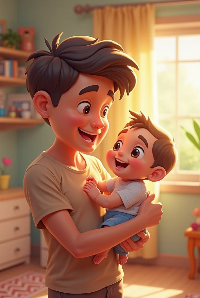 Drawing of a young male dentist wearing a dentist's cap talking to a child with green eyes, Brown hair, nice round cheeks that i was scared.